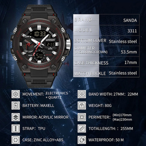 Reloj Deportivo Digital SANDA 3311 para Exteriores, Reloj de Pulsera Electrónico Multifuncional con Luminiscencia, Cronógrafo y Funciones Impermeables - Product Image 2