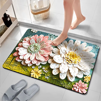 Tapis d'entrée à motif floral, lavable en machine, antidérapant, tapis en velours cristal rembourré, tapis de sol, accepte la personnalisation