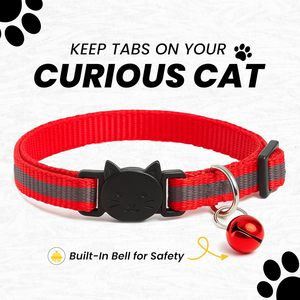 Collier Réfléchissant pour Chat Version Améliorée avec Boucle Tête de Chat, Sûr et Réglable en Nylon Léger Rayé, pour Chat et Chien, avec Clochette - Product Image 4
