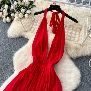 Robe d'été <span class=keywords><strong>romaine</strong></span> col V Slim Casual Midi Dress For Women Empire Backless Lace Dress - Product Image 3