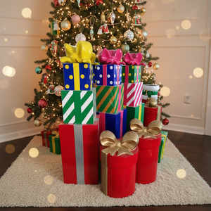 Cajas de Regalo Navideñas Grandes de Fibra de Vidrio, Decoración Comercial Apilable para Regalos, Piezas de Regalo Navideñas Hechas a Mano, Decoración Festiva - Product Image 1