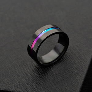 แหวนผู้ชายสีดำ<span class=keywords><strong>ลาย</strong></span>รุ้ง แหวนสแตนเลสสตีล เครื่องประดับแฟชั่น แหวนมินิมอล - Product Image 3