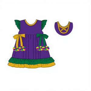 Ensemble 2 pièces personnalisé pour bébés et tout-petits, broderie beignet Mardi Gras, short et barboteuse bulle, tenues assorties pour frères et sœurs - Product Image 4
