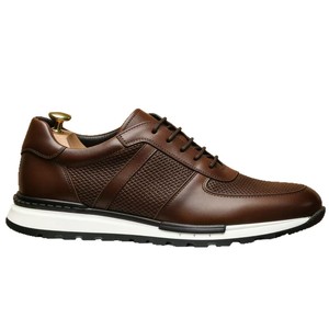 Zapatos para caminar de cuero de vaca auténtico para hombre, punta redonda, con cordones, parte superior de malla transpirable, suela de goma, color sólido, zapatillas informales a la moda - Product Image 3