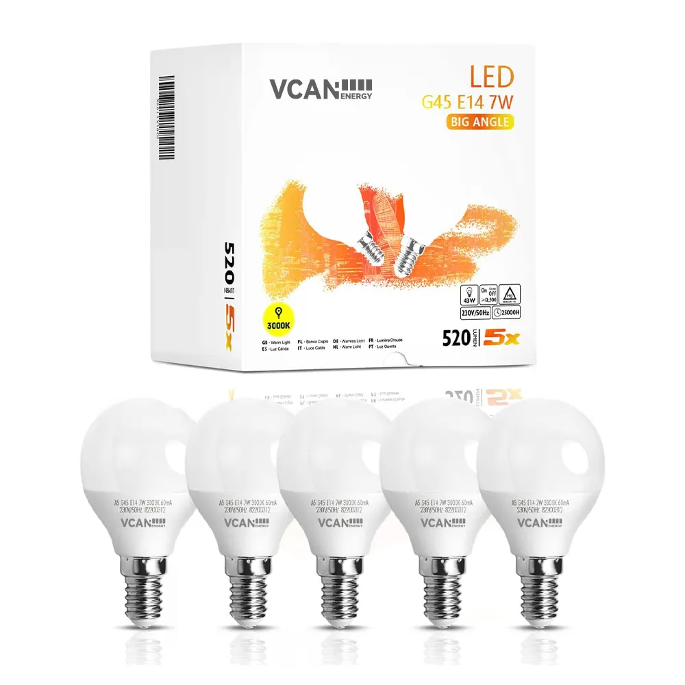 VCAN E14 Pequeno Edison Parafuso Bola de Golfe Lâmpada G45 SES Lâmpadas LED 7W(43W Equivalente) 3000K Branco Quente E14 Lâmpada LED