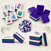 Prêt à expédier : Ensemble de Mahjong américain de luxe de 160 tuiles, avec tapis Chinoiserie Blue Willow et tuiles en acrylique gravées, pour le divertissement et le poker