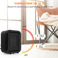 Petit radiateur électrique portable silencieux à chauffage rapide en céramique PTC avec protection contre la surchauffe pour chambre à coucher intérieure
