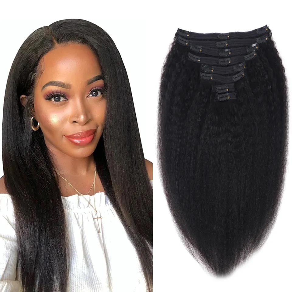 High Quality Kinky Straight Clip in Hair Extensions 100% Human Hair Remy Real Human Hair Extensions Clip Ins For Black Woman