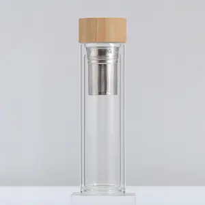 Großhandel Verkauf Glas Kaffee Becher Tee Obst Filter Infuser Glas Wasser flaschen mit Bambus deckel