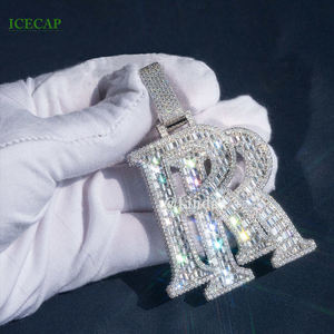 תכשיטי זהב ראשוני תליון מכתב היפ הופ מותאם אישית ירך vs moissanite יהלום 925 כסף סט - Product Image 2