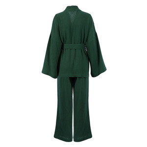 Personalizzi il pigiama abito di cotone 100% traspirante da <span class=keywords><strong>donna</strong></span> <span class=keywords><strong>accappatoio</strong></span> di lusso Spa con cintura in garza da salotto 2 pezzi <span class=keywords><strong>Set</strong></span> da <span class=keywords><strong>donna</strong></span> - Product Image 5