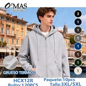 Sweat-shirt à capuche zippé surdimensionné pour homme en molleton bouclette, style décontracté, coupe classique, manches régulières, couleur unie, tricoté, idéal pour l'automne - Product Image 3