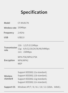 Giá tốt nhất CF-WU817N 2.4GHz atbm6431 2dBi Antenna 150Mbps USB Wifi <span class=keywords><strong>Adapter</strong></span> - Product Image 6