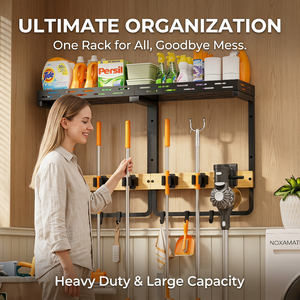 Support <span class=keywords><strong>mural</strong></span> ultime KBLEADER pour balais et serpillères, en métal robuste et bambou, étagère de rangement moderne pour la buanderie, pour outils de nettoyage - Product Image 2