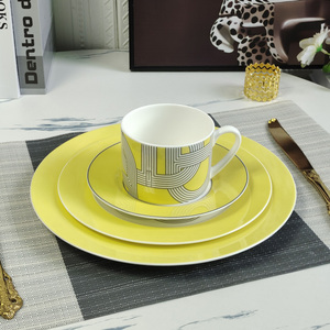 Best Selling Luxury European Style 2-Piece Yellow Track <b>Bone</b> <b>China</b> <b>Dinner</b> Plate <b>Set</b> Modern Porcelain Design for Home Use - Product Image 2