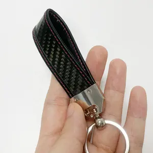 Durable luxury brand logo keychain personalized key chains with real carbon fiber and leather