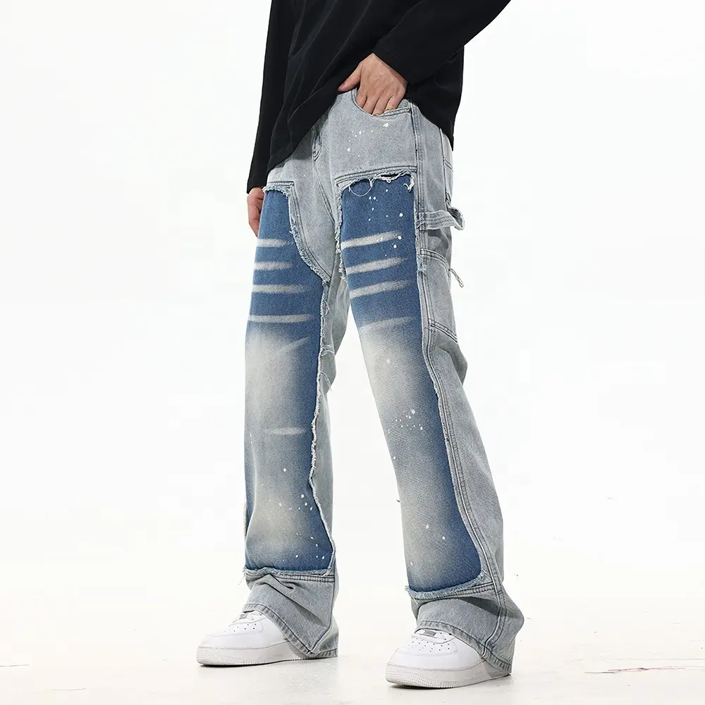 GDTEX custom street wear jeans larghi uomo hip hop patchwork jeans designer da uomo jeans jeans