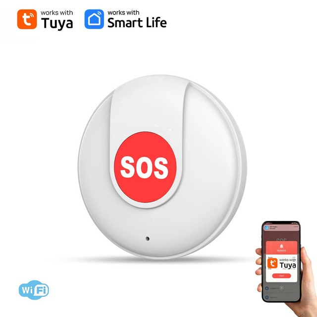 WiFi SOS Panic Button Tuya APP Alert Wireless Security Alarm Device for Elderly & Kids Home Safety