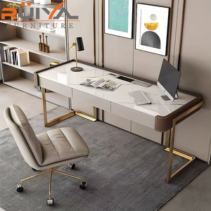 Sang trọng hiện đại tối giản yên da Đá Bàn văn phòng nghiên cứu viết Bàn Kim Loại bảng gỗ phong cách thiết kế bàn máy tính - Product Image 6