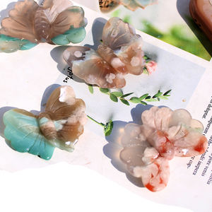 Ukiran Tangan Batu Akik Bunga Hijau Alami Batu Penyembuhan Kupu-kupu Ukiran untuk Ornamen - Product Image 5