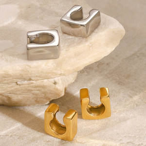 Geometric <b>Clip</b>-On Earrings Stainless Steel Gold <b>Silver</b> Minimalist Design For Everyday Wear - Product Image 4