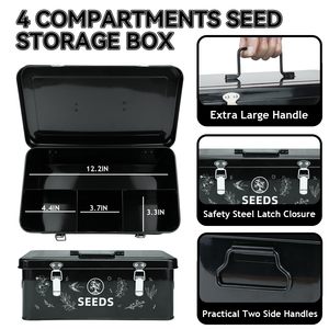 <strong>Seed</strong> Storage Box Organizer with 4 Compartments Safety Locks Bamboo <strong>Plant</strong> Labels 30 <strong>Seed</strong> Envelopes Black - Product Image 3