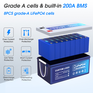 EU在庫25.6V 200Ah Bluetooth Lifepo4バッテリー12.8V 100Ah 300Ahソーラーシステムエネルギー貯蔵リチウムイオン電池 - Product Image 2