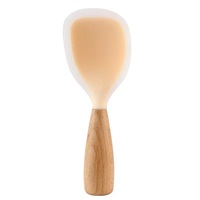 Nouvelle cuillère à riz en silicone avec manche en bois pour cuiseur à riz, usage domestique, antiadhésive, peut rester debout, fabriquée à Yangjiang, Guangdong