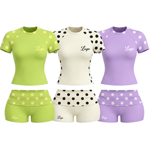 2026 Custom Logo Y2K Style Polka Dot Activewear Set High Elasticity Women Sportswear Set Raglan Sleeve Shorts 2 Piece Set - Product Image 1