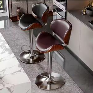 D New Modern Industrial Dining Kitchen Cafe Chairs Backrest Restaurant Industrial <b>Bar</b> Wood <b>Stool</b> - Product Image 3