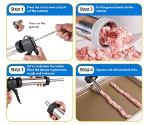 Jerky Gun Kit Machine à viande de bœuf en acier inoxydable avec 5 buses 1 <span class=keywords><strong>poussoir</strong></span> à viande 5 brosse de nettoyage accessoires de tir à saucisses - Product Image 5