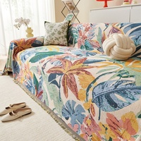 Housse de canapé à imprimé tropical en jacquard tissé en polycoton pour canapé sectionnel, personnalisable avec bordure à franges