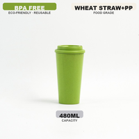 Tasses à café réutilisables en paille de blé à double paroi de 16 oz avec couvercle, personnalisables avec logo imprimé – Idéales pour une utilisation portable en extérieur