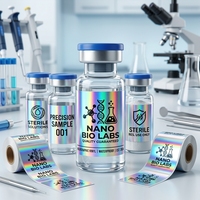 Autocollants en vinyle holographique personnalisés, étiquettes de logo imperméables pour flacons de 3 ml et usage en laboratoire, faible MOQ