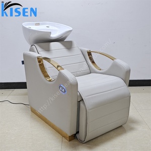 เก้าอี้สระผมไฟฟ้าปรับเอนได้ รุ่น Kisen Fashion สำหรับร้านเสริมสวย สีดำ เบจ ขาว พร้อมรีโมท โครงโลหะ เซรามิก - Product Image 6