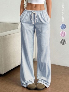 Pantalones Casuales de Otoño para Mujer, Frescos y Encantadores, Transpirables, de Gasa Vintage, Corte Recto y Holgado, de Poliéster - Product Image 2