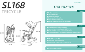 <span class=keywords><strong>BEBELUX</strong></span> Triciclo para niños de alta calidad 7 1 Triciclo de bebé plegable de un botón con asiento de rotación de 360 ángulos Coche de 3 ruedas para niños - Product Image 6