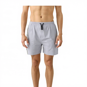 Shorts pour hommes de couleur unie à séchage rapide avec cordon de serrage, maillot de bain décontracté gris clair, taille mi-haute - Product Image 1