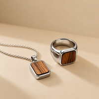 Collier personnalisé pour homme en acier inoxydable 316L avec incrustation de bois, pendentif en bois d'ébène naturel, bijoux en bois de rose, cadeau personnalisé pour homme