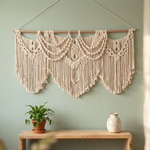 Décoration murale en macramé bohème, motif géométrique abstrait, forme irrégulière blanche, décoration intérieure, salon, lavable - Product Image 2
