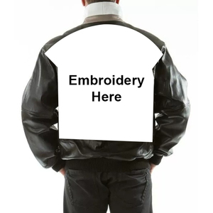 Mens PU Leather Bomber Jacket with Embroidery on Back Collar Closure Solid Color Moto Style - Product Image 1