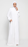 Abaya à col montant et fermeture éclair intégrale pour femmes musulmanes, robe longue islamique à manches longues avec poches