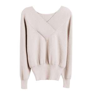 Nouveau 2021 Hiver Porte Décontracté Col en <span class=keywords><strong>V</strong></span> À Manches Longues Maigre Tricoté Pull Pulls Crop Top Pour Les Femmes - Product Image 6