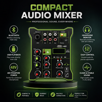 Console de mixage audio professionnelle 5 canaux Bluetooth USB avec alimentation fantôme 48V, égaliseur 2 bandes, console de mixage DJ compacte pour diffusion en direct et karaoké
