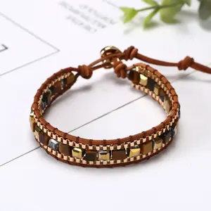 Dortnover Handmade Custom Adjustable Bohemian Style Weave Natural Healing Stone Bead Safety Buckle Woven Rope Women Bracelet