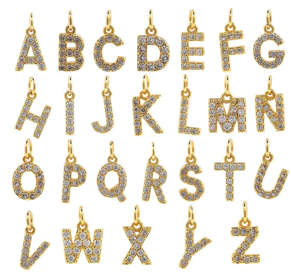 Copper Jewelry Letter shaped pendant Brass CZ stones Charms Alphabet Pendant Jewelry for DIY name jewelry