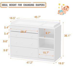 Cambiador de Bebé Moderno para Guardería, 5 Cajones, 2 Estantes, Estación Multifuncional para Cambiar Pañales, Habitación Infantil, MDF - Product Image 6