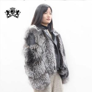Las mujeres alta calidad full pelt real de plata de la piel de fox <span class=keywords><strong>abrigo</strong></span> mujer negro de manga larga chaqueta de piel de zorro - Product Image 5