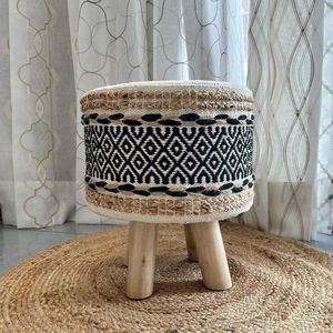 Custom Handmade Cotton <b>Pouf</b> Ottoman Stool for Home Seating Bedroom Decor Footrest and Interior Styling - Product Image 5