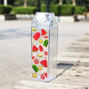 17Oz <b>Clear</b> Plastic Milk Carton Water Bottle Portable Square Juice Container for Outdoor Sports Travel Camping Parties - Product Image 1